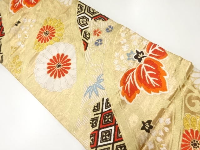 JAPANESE KIMONO / ANTIQUE NAGOYA OBI / WOVEN KIKU